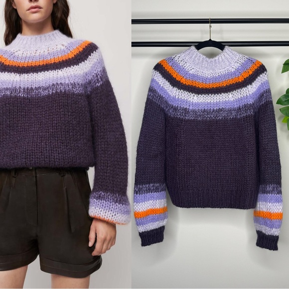 Maje Sweaters - Maje Meilleur Mohair Blend Striped Intarsia-Knit Sweater size 1 (S, Small)